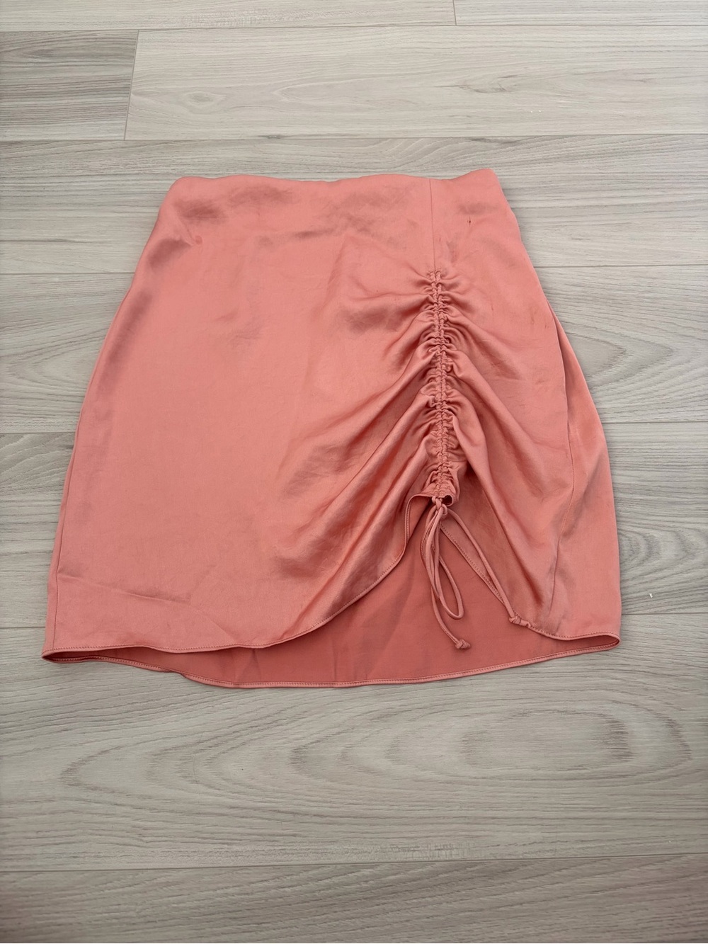 Wilfred Peach Ruched Drawstring Mini Skirt